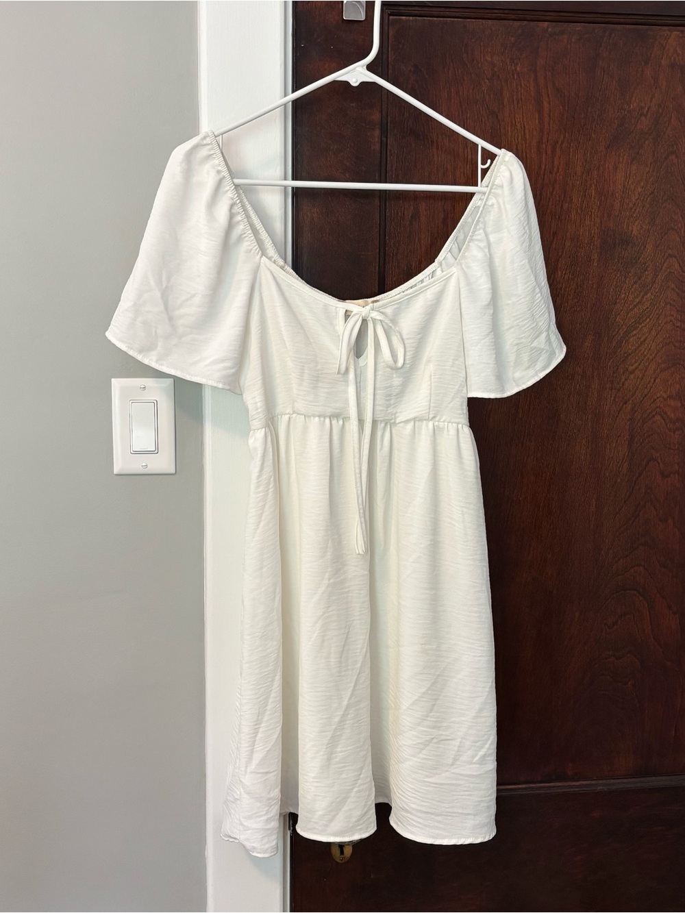 Altar’d State Women's Dress Small White Flutter Sleeve Short Mini Bow
